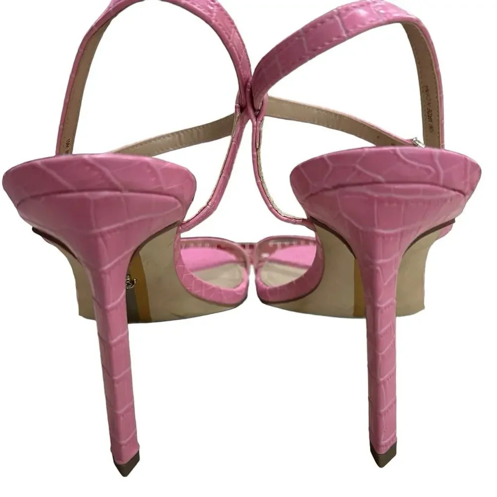 SAM EDELMAN Doran pink faux crocodile leather stilettos triangle heel size 10M - Picture 8 of 10